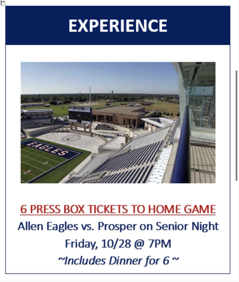 kelb_adventures's tweet photo. Just 2days away from Eagle Open Golf Tourney. Can't attend?  Consider making a donation and/or bidding on auction items now live until 10/7 at 12:20pm. Check out the press box tickets &amp; dinner for 6 on senior night. https://t.co/ZloO0reV4S @AllenEaglesTDC @alleneaglesfb https://t.co/i72yvzRUOv