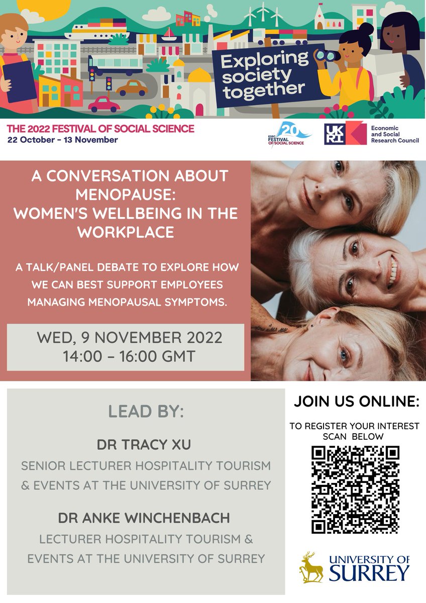 #Menopause #webinar My colleague @AnkeWinchenbach and I are organising an #ESRC FOSS event 'A conversation about menopause: women's wellbeing in the workplace' on 9 Nov 2-4pm. Please sign up at tinyurl.com/49tj28ur @SHTMatSurrey