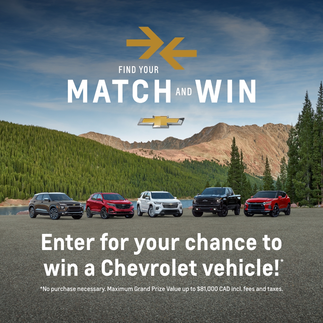 There is still time to find your PERFECT match. 🚘 Enter the Find Your Match &amp; Win contest now for a chance to win a Chevrolet Vehicle: bit.ly/3cIZoOr

Reply with your match after you enter 👀 #ChevroletCanada #MatchAndWin