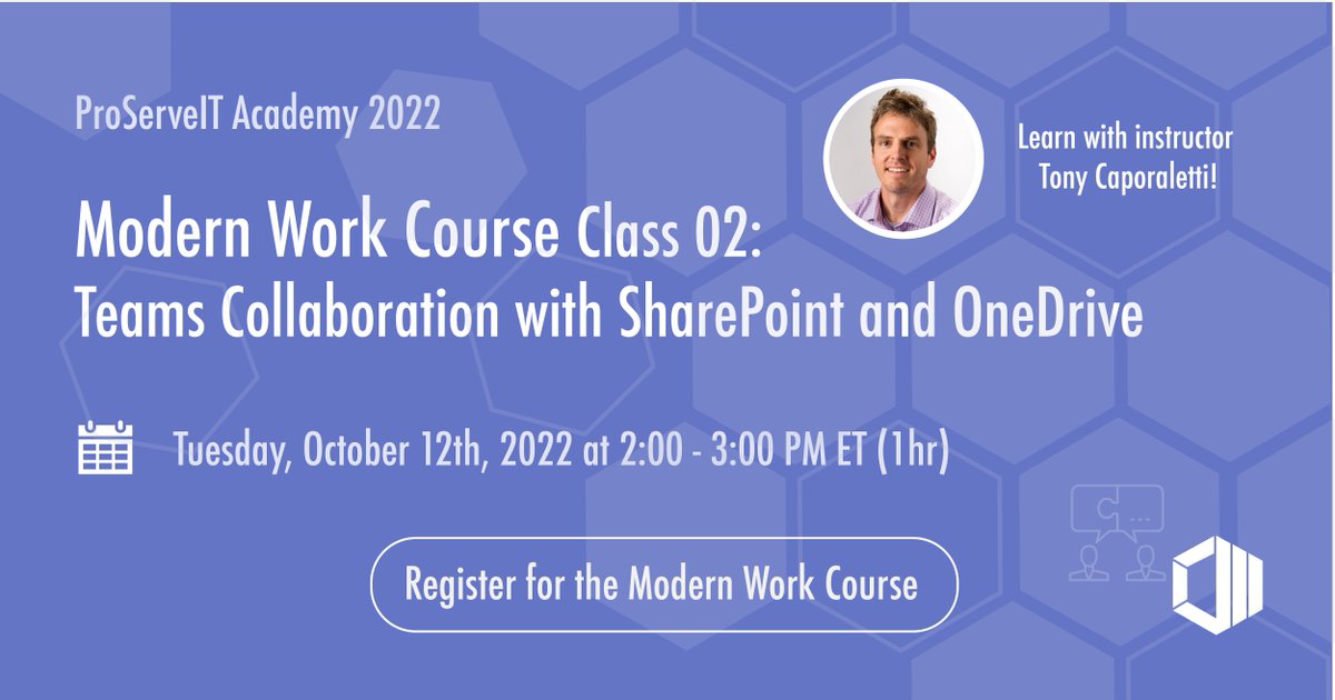 ProServeIT's tweet image. The 2nd class of #ModernWork is next Wednesday! So register a week ahead! 🏃‍♀️
hubs.li/Q01n-WkF0

#ProServeITAcademy #onlinecourses