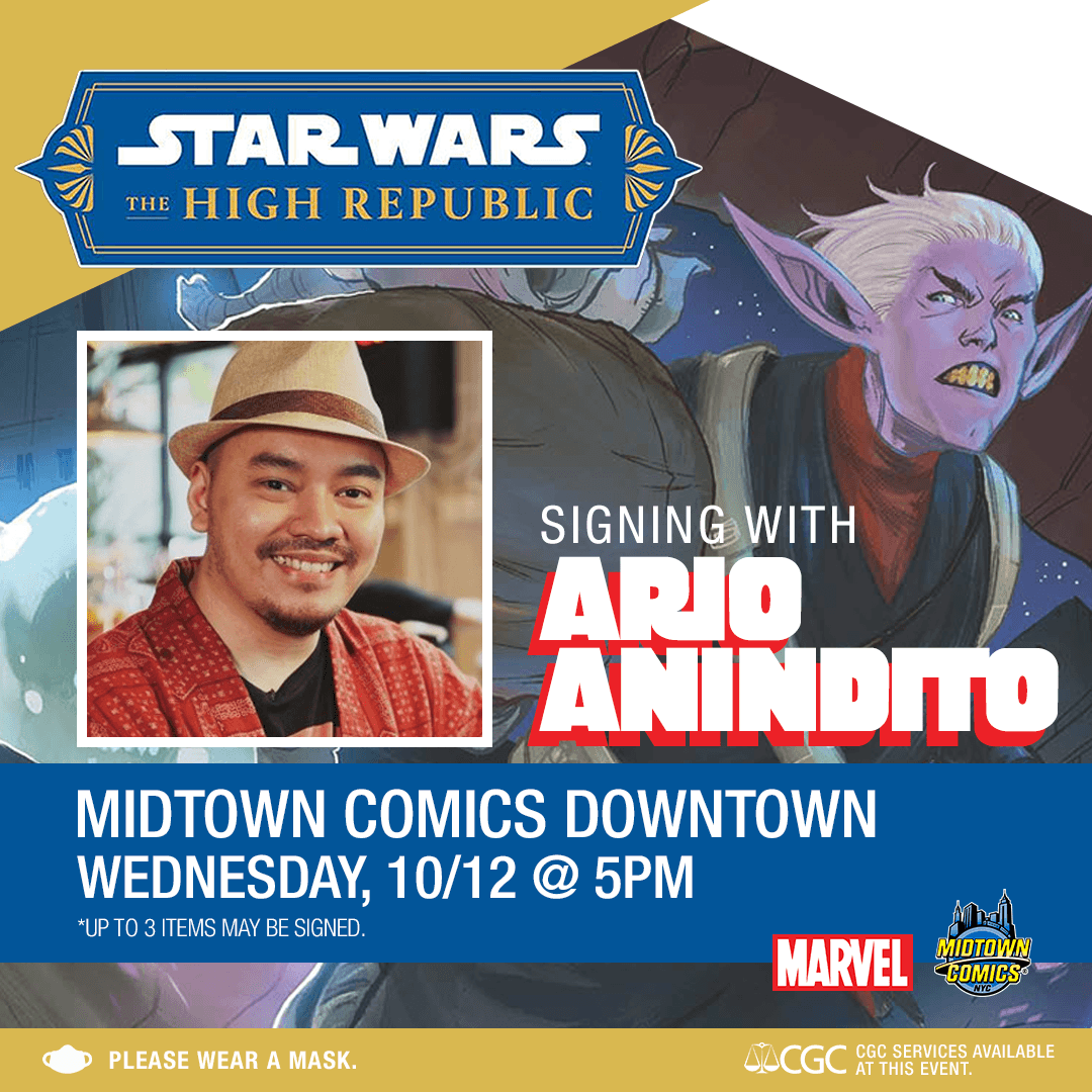 MidtownComics's tweet photo. #NYCC ends on Oct 9, but we're continuing the signing action!
#ArioAnindito artist for #StarWars the High Republic is coming down to #MidtownComics Downtown on WED OCT 12 @ 5pm!
โจDetails: https://t.co/LvkPtfupxf
#NYCsigning #thingstodo #Comicbooksigning https://t.co/3A787kr9Nx