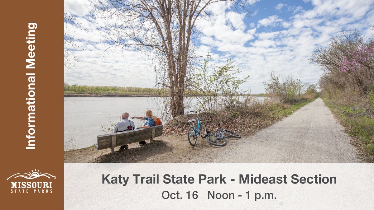 Join us at noon Oct. 16 for an open house for the Mid-Eastern Section of Katy Trail State Park. The meeting will be at the Treloar Trailhead, in conjunction with the Treloar Elevator Party. For more information, visit dnr.mo.gov/communications….