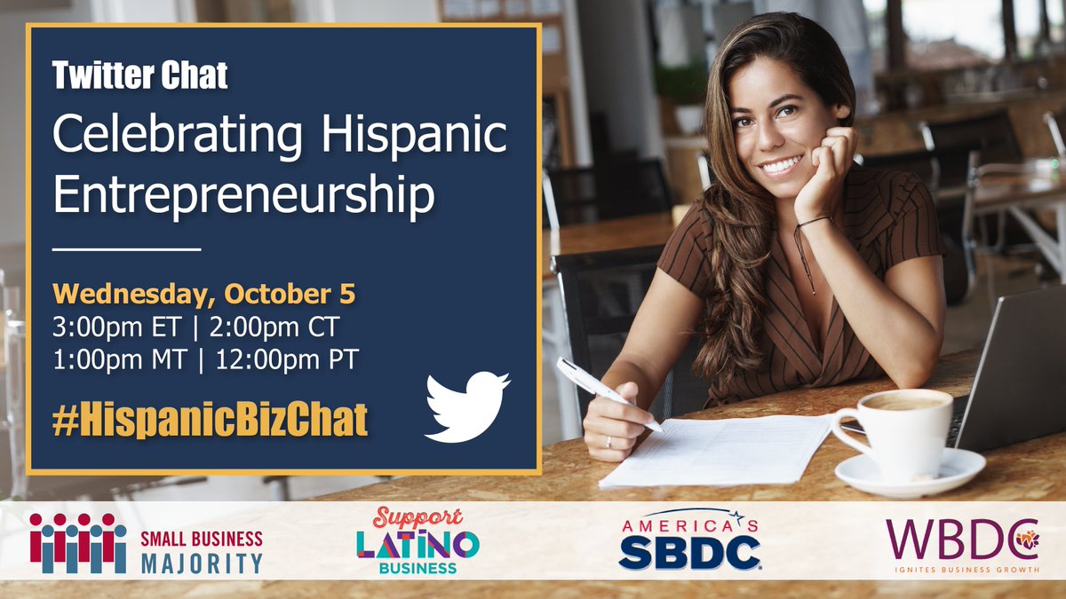 Small Business Majority (@smlbizmajority) on Twitter photo STARTING SOON, 3:00pm ET Today: Join us, <a href="/WBDC/">WBDC</a>, <a href="/SupportLatino/">Support Latino Business</a> and <a href="/ASBDC/">America's SBDC</a> for a Twitter chat on Hispanic entrepreneurship #HispanicBizChat #NHHM STARTING SOON, 3:00pm ET Today: Join us, <a href="/WBDC/">WBDC</a>, <a href="/SupportLatino/">Support Latino Business</a> and <a href="/ASBDC/">America's SBDC</a> for a Twitter chat on Hispanic entrepreneurship #HispanicBizChat #NHHM