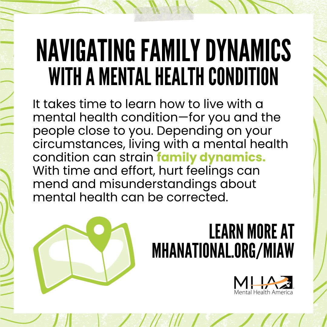 Keys2Prevention's tweet photo. The experience of having a mental health condition is unique, and your family members might be unsure of how to support you. This Mental Illness Awareness Week (#MIAW),
learn more from @MentalHealthAm about navigating family dynamics and mental health: https://t.co/SgXtZR3sCm https://t.co/gNVDVi7len