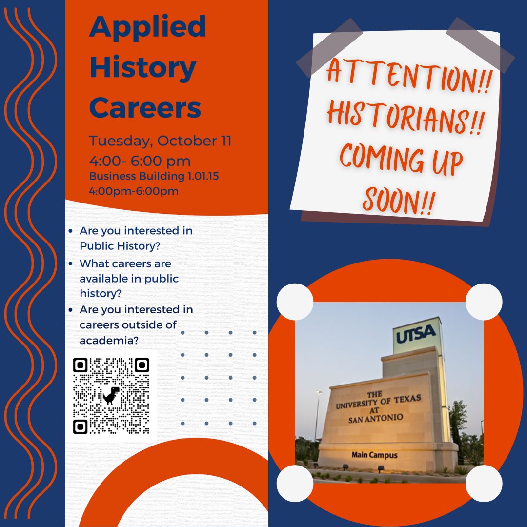utsa_history's tweet photo. Join us next week if you’d like to learn about exciting history careers!
Speakers of this session:
• #RosebudCoffey - Executive Director of Mission Heritage Partners (MHP)
• #DavidMcKenzie - Head of Exhibitions at the Folger Shakespeare Library in D.C. @dpmckenzie 
#UTSAHistory https://t.co/ZcPJVbUwTy