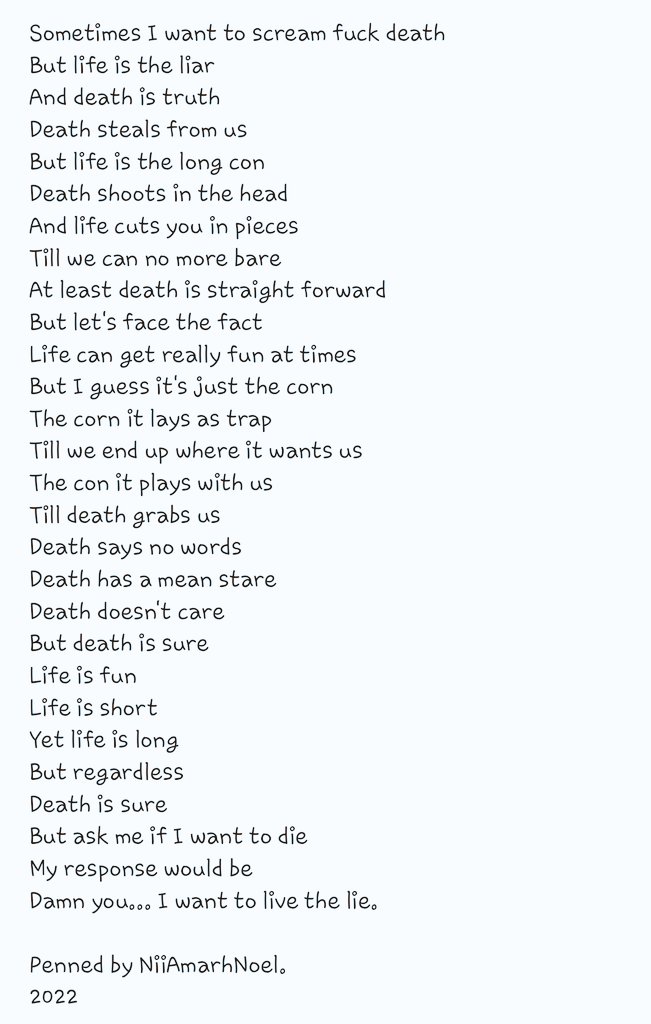 NiiAmarhNoel's tweet photo. Just #LifeAndLivingIt.. This is a random... #WriteUpWednesday #WriteUp #WritingCommmunity #writersoftwitter #poetrycommunity #poetrylovers #poetsofTwitter https://t.co/HKYUyf16hq