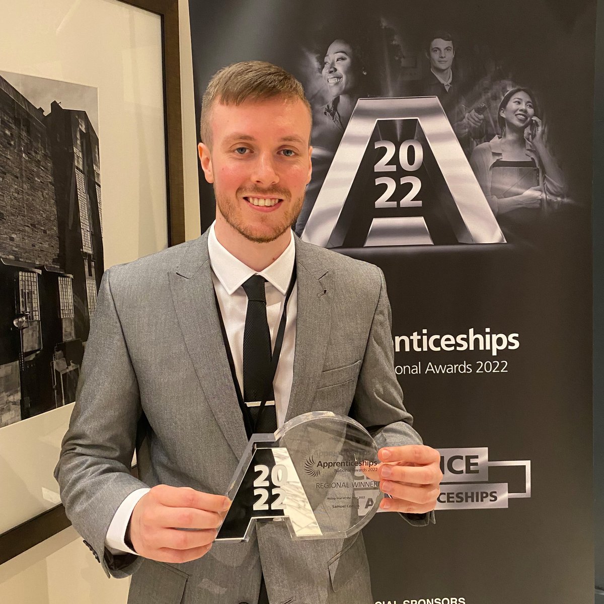 JBAConsulting's tweet photo. Massive #Congratulations to our colleague Sam Conlon, who's only gone and WON the Rising Star of the Year Award for Yorkshire &amp; The Humber region - in this year's National Apprenticeship Awards!  A truly worthy #Winner.🎉
Next stop the national finals in November.
@JBABentley https://t.co/5kuv17L42n