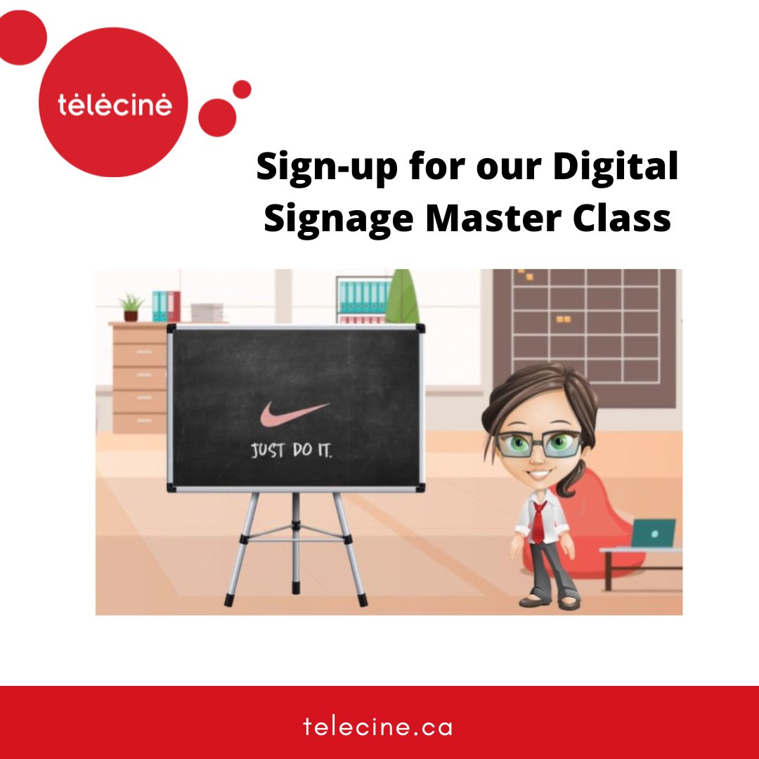 TelecineSignage's tweet image. Sign-up for my Digital Signage Master Class! I&apos;ll send you another lesson every week. Visit our website for more details: telecine.eb-sites.com/masterclass

#NickyContentQueen #TelecineNicky #NickysDigitalSignageTips #digitalSignage #DigitalSignageMasterClass #DSE