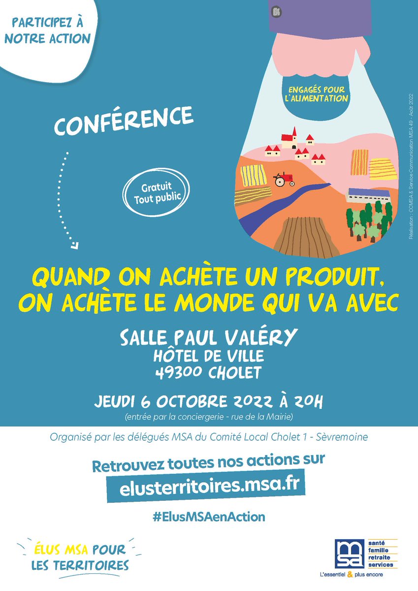 msa49actu's tweet photo. [#EngagésPourlAlimentation🍎]
"Quand on achète un produit, on achète le monde qui va avec !"
C'est le thème de la conférence gratuite que donnera Bruno Parmentier @NourrirManger, spécialiste en #alimentation jeudi 6 octobre à 20h.
➡️ https://t.co/Sj7b9Tnuc6
#elusMSAenAction https://t.co/4FjLstZWw8