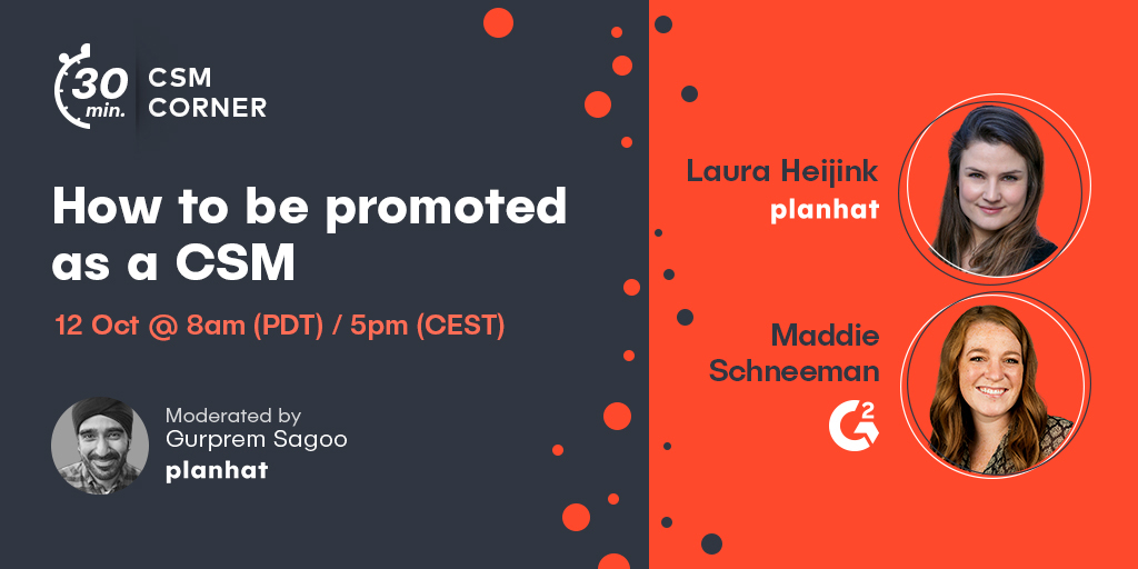 Planhat's tweet photo. Only one week left until our next #CSMcorner!
Join Gurprem Sagoo as he chats to Maddie Schneeman (@G2dotcom) and Laura Heijink (Planhat) about how to get promoted as a CSM.
Sign up via the link below and we will see you there ๏ฟฝ๏ฟฝ๏ฟฝ๏ธ https://t.co/ir7X6Lw2Nn https://t.co/hkgS4KfdoV