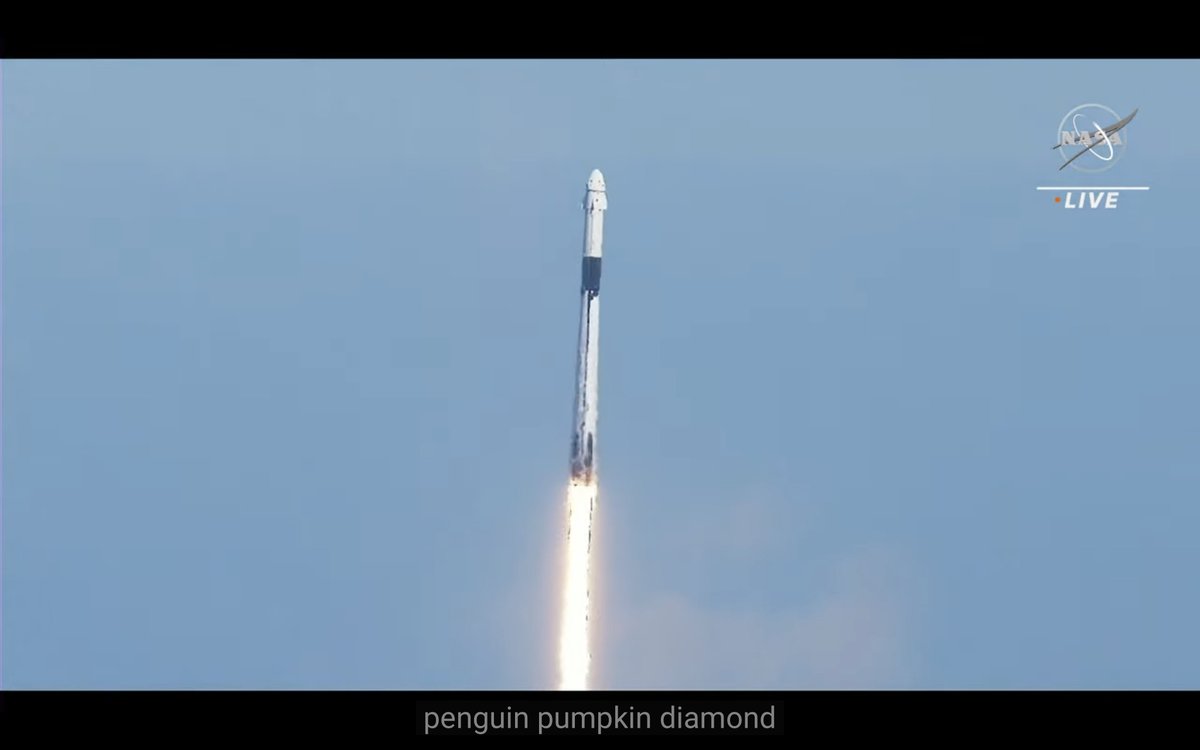 kasei's tweet photo. Some pretty strange (auto) closed captioning on the NASA Crew-5 launch just now. 🐧🎃💎 https://t.co/7u9KR6Op3t