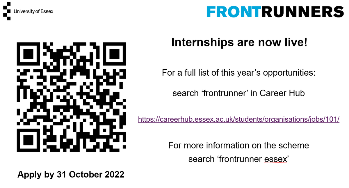 We are excited to announce that the Frontrunner internships are now open!

The Frontrunner scheme is a great opportunity to gain work experience in the field of research as a student but also enhance your skills in many other domains.

Make sure to apply by the 31st of October.