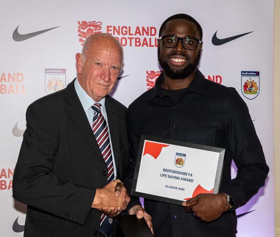 Here is <a href="/alasann4/">Alasan Ann</a> receiving his <a href="/BedsFA/">Bedfordshire FA</a> Life Saving Award a couple weeks ago. 💙👏

📸 From Bedfordshire FA.
