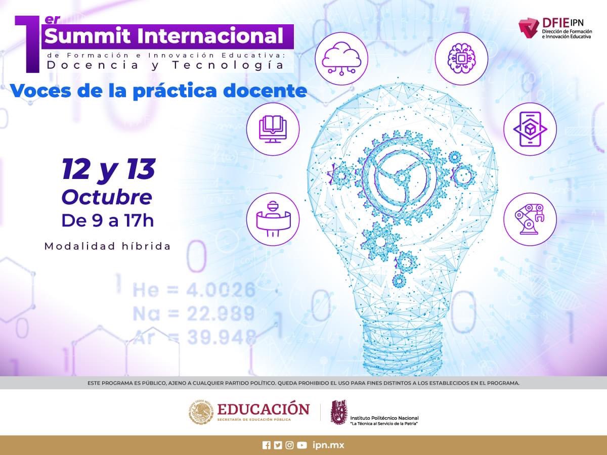 IPN_DFIE's tweet photo. El @IPN_MX , a través de la @IPN_DFIE , se complace en anunciar el https://t.co/DdySe8J6O3 Summit Internacional de Formación e Innovación Educativa: Docencia y Tecnología. "Voces de la práctica docente".
https://t.co/QZX8DkKpcp
#DFIEteam 
#SummitDFIE2022 
#IPN
#DFIE https://t.co/7fSkjM5eXj