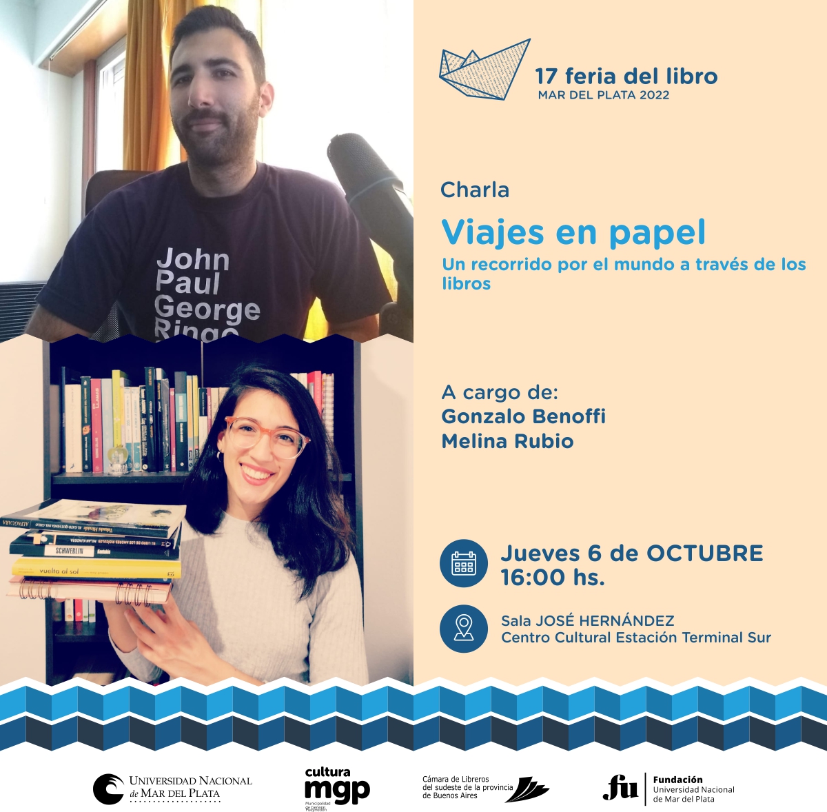 ¡Más charlas y presentaciones en la Feria! Hoy jueves <a href="/facundodigenova/">facundo di genova</a> presenta En el lejano sudeste...; <a href="/viajeraenpapel/">Melina Rubio</a> y <a href="/gonzalobenoffi/">Gonza.java</a> charlan sobre "Viajes en papel", <a href="/EstebanJPrado/">esteban prado</a> se une a Adriana Bocchino "Por una literatura diferente" y mucho más!
ferialibromdp.org.ar