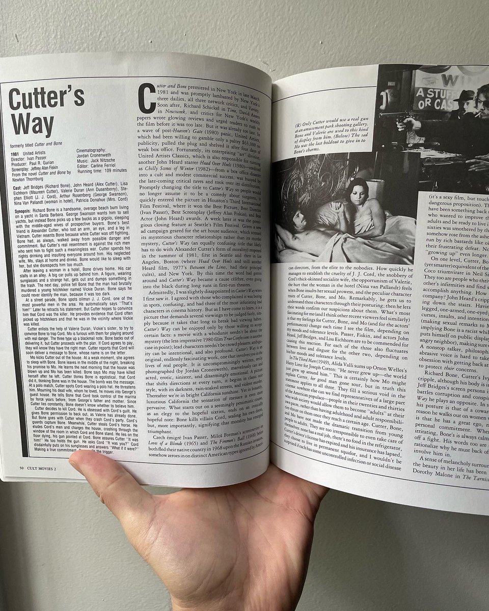 FunCityEdition's tweet photo. We’re delighted to include Danny Peary’s 1983 essay on CUTTER’S WAY from CULT MOVIES 2 in our new CW Blu-ray booklet! #DannyPeary #CultMovies #CuttersWay #CutterandBone #1981 #FunCityEditions https://t.co/ufl6T99fNk