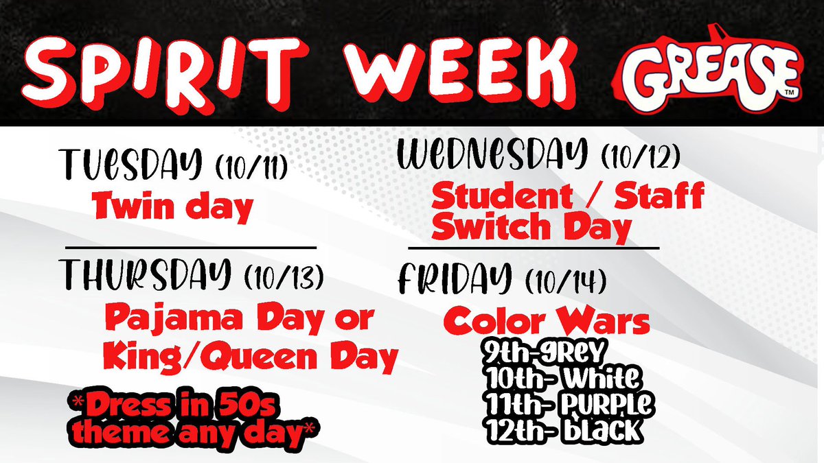 SPIRIT WEEK!!! Let’s have a fun hoco week Cavs!