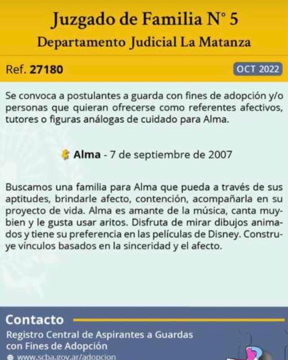 JuzgadoNro's tweet photo. Apelamos a la solidaridad de todos/as para su difusión. Juntos y unidos aumentamos las posibilidades para que Alma, Fernando e Inés consigan un hogar! https://t.co/IgczqfNC63