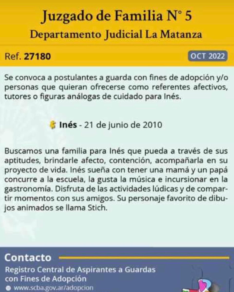 JuzgadoNro's tweet photo. Apelamos a la solidaridad de todos/as para su difusión. Juntos y unidos aumentamos las posibilidades para que Alma, Fernando e Inés consigan un hogar! https://t.co/IgczqfNC63