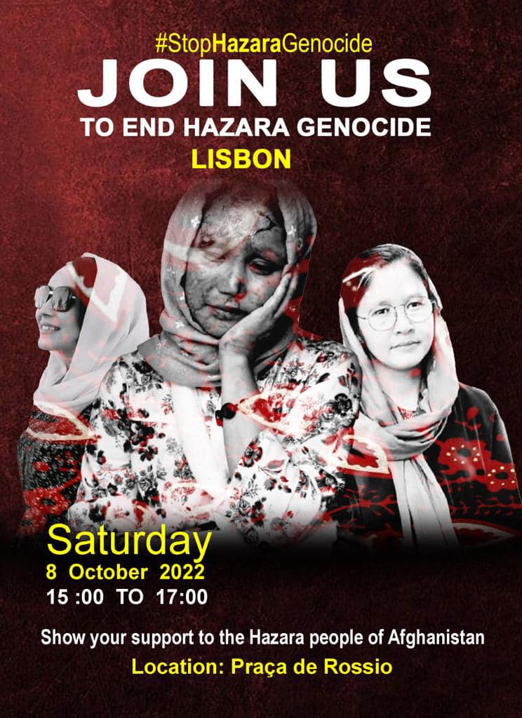 RiyasatAlii's tweet photo. Friends in Portugal, please join this protest and raise your voice against injustice &amp; genocide of Hazara people  
Date &amp; Time: Saturday 8th Oct. 15:00 to 17:00 pm
 Location: praça de Rossio Lisbon 
Courtesy: Sadiqa Danish  Plz spread @thedaoudnaji
#StopHazaraGenocide https://t.co/2NiK3uIKal