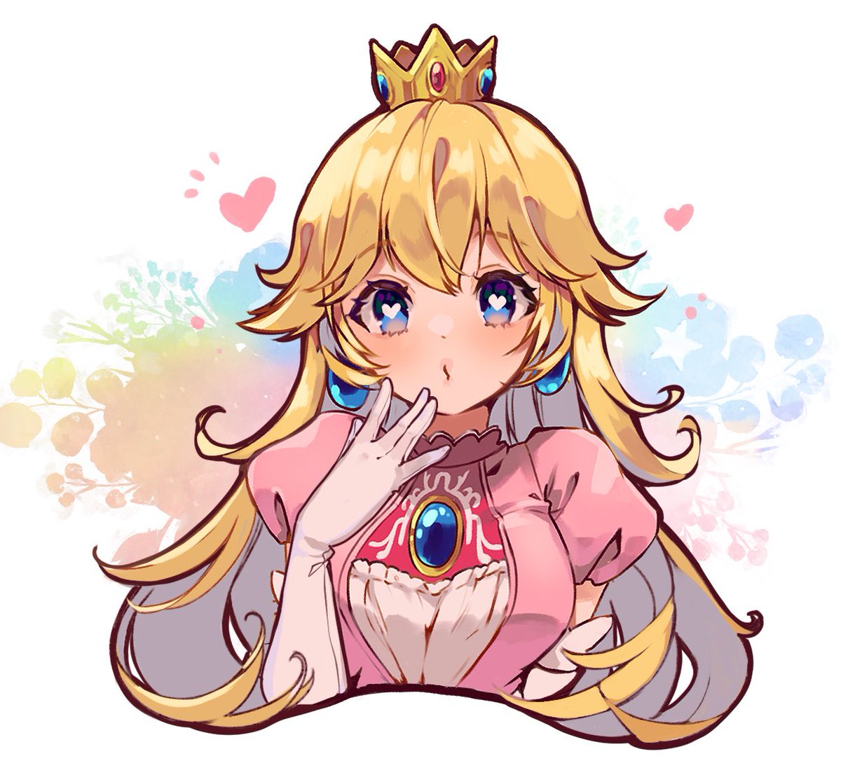 princess peach 1girl blonde hair solo gloves long hair jewelry blue eyes  illustration images