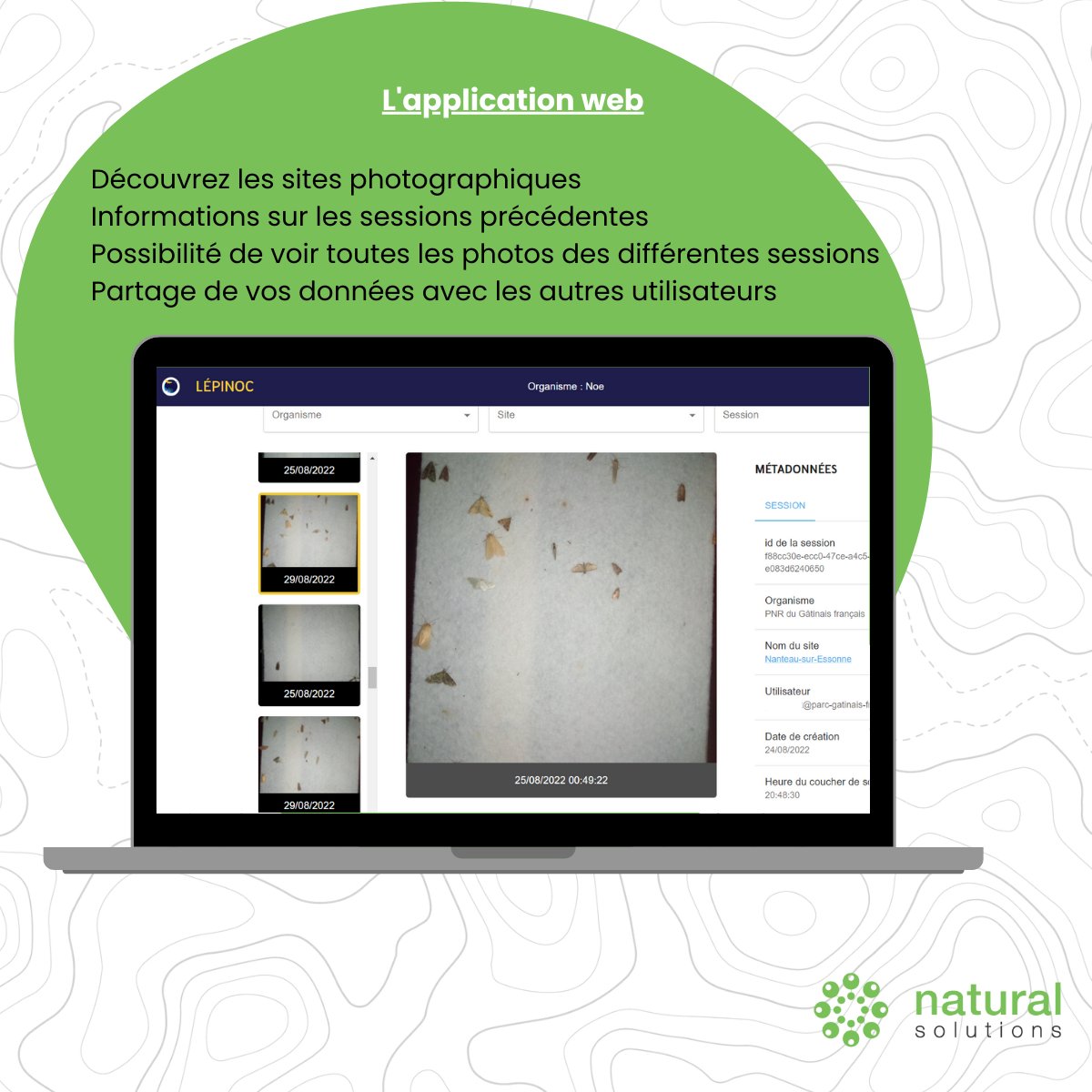 Nat_Solutions's tweet photo. Découvrez notre article sur Lépinoc. 🦋
L’application web et mobile créée en collaboration avec l’association @noebiodiversite et @le_museum dans le but de faire du suivi scientifique sur les papillons de nuit en France.
Lien de l’article : https://t.co/hc1sJhP0uG https://t.co/XXZwodOsGm