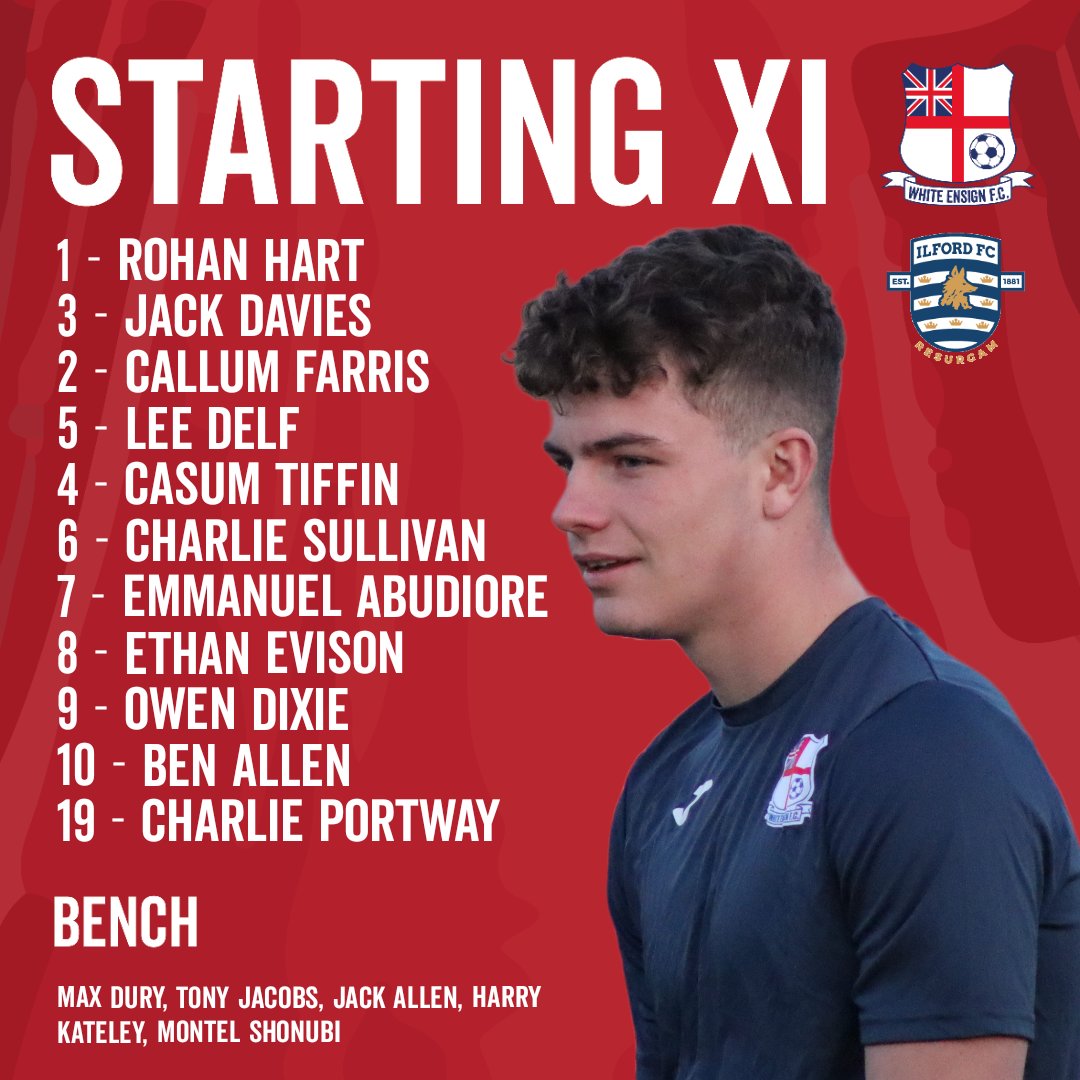 ⬜️🟥 𝐓𝐎𝐃𝐀𝐘'𝐒 𝐒𝐓𝐀𝐑𝐓𝐈𝐍𝐆 𝐗𝐈 🟥⬜️

Here's how #Ensign will line up tonight against <a href="/IlfordFC1881/">Ilford FC</a>  ...

#FlyTheFlag