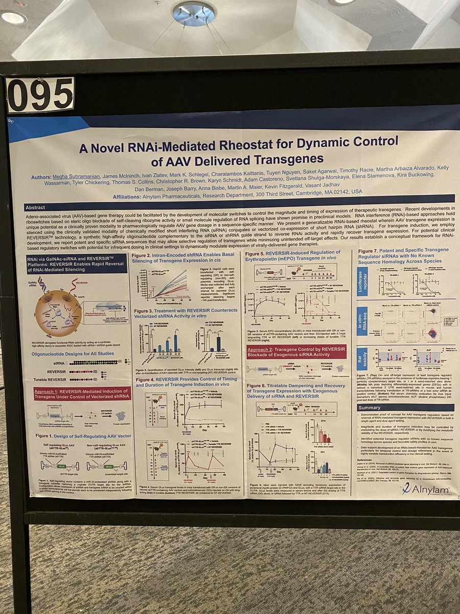 Our poster at the OTS. So cool to see this new application of RNAi for dynamic control of AAV gene expression. Top notch research project led by Megha. More at: biorxiv.org/content/10.110…