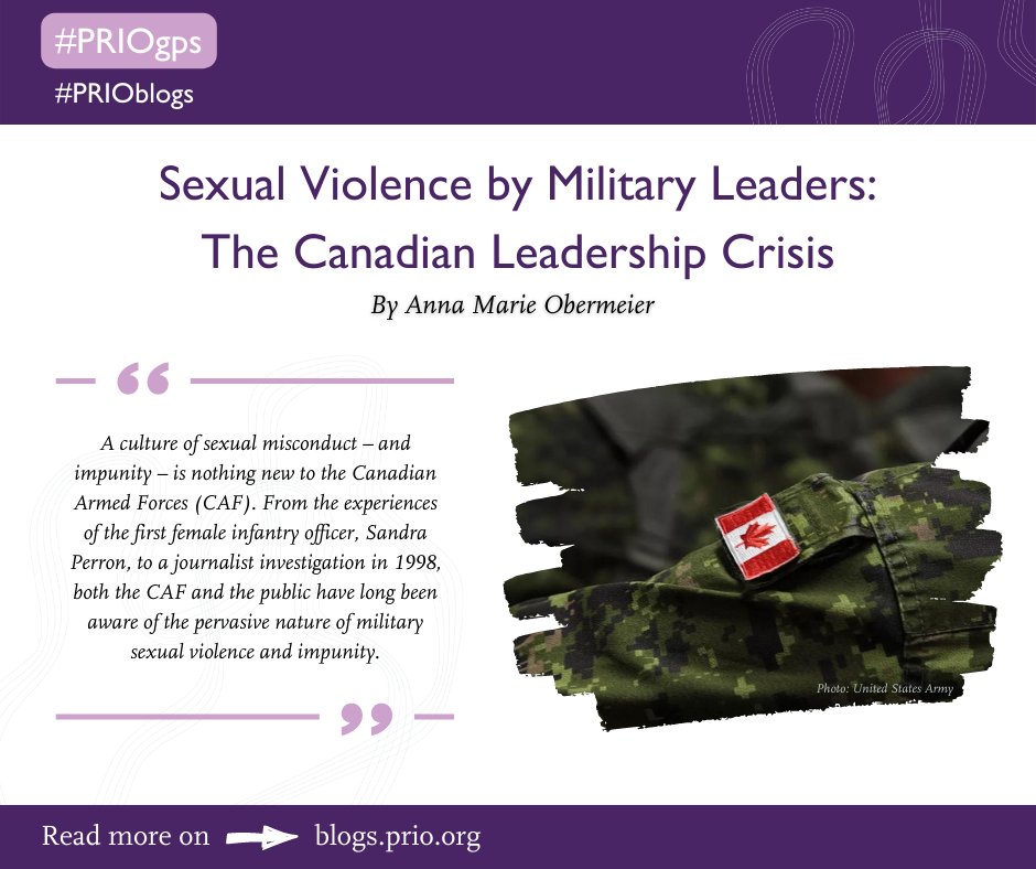 PRIOresearch's tweet photo. Thirteen leaders in the #CanadianArmedForces have been accused and charged with sexual harassment and sexual assault since February 2021. @akobermeier writes about the #leadership crisis in the Canadian Armed Forces👉 https://t.co/KoHNPomIV5

#PRIOgps #PRIOblogs #Canada #GPS #WPS https://t.co/YpuaHdVJXB