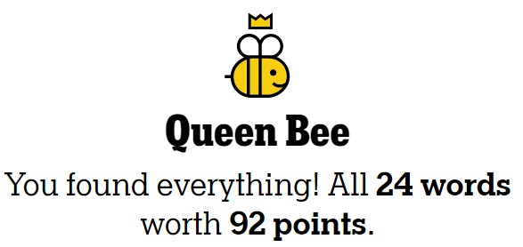 WED: That B4 is new to me and without the assistance of the ever so helpful #Nytspellingbee grid I'd never have found it! 👑🐝😀