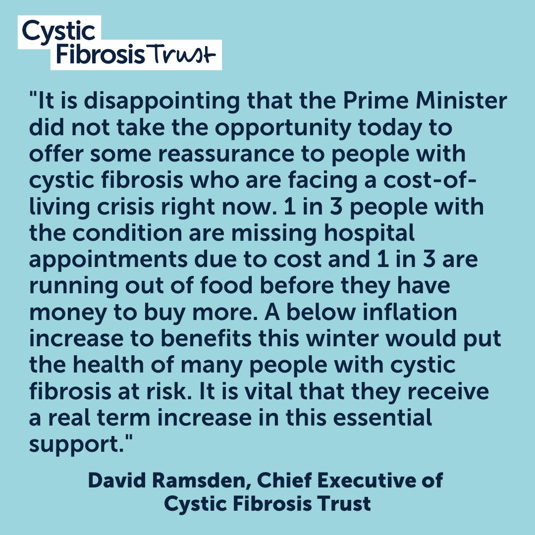 cftrust's tweet photo. In response to PM @trussliz's speech at the #ConservativePartyConference today, David Ramsden, our Chief Executive, said: "It is disappointing that the Prime Minister did not take the opportunity today to offer some reassurance to people with cystic fibrosis..." (1/3) https://t.co/uQBEy46zOK