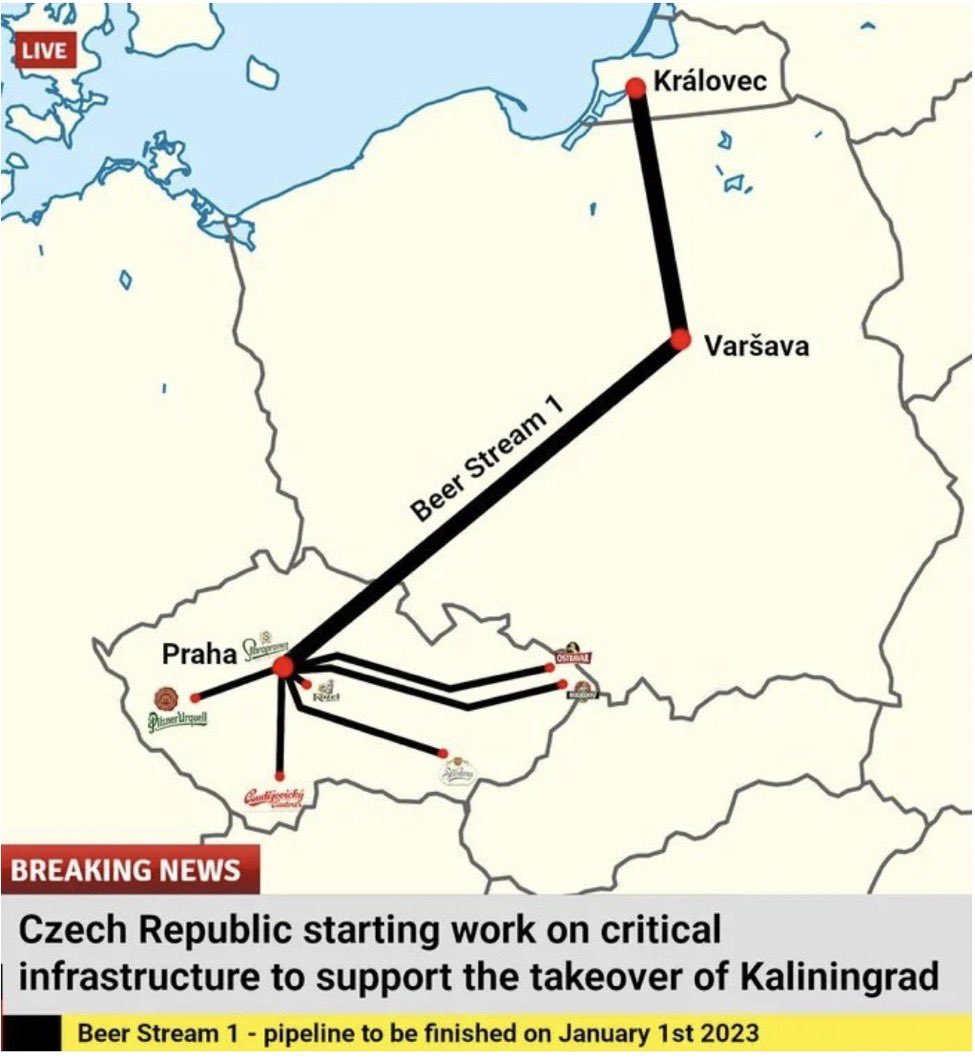 Paul Massaro on Twitter: "Czech Republic starting Beer Stream 1 to ensure  supply to new province of Královec (formerly Kaliningrad). Finally, a  pipeline project that's good for Europe https://t.co/ZusZ4GJ7rn" / Twitter