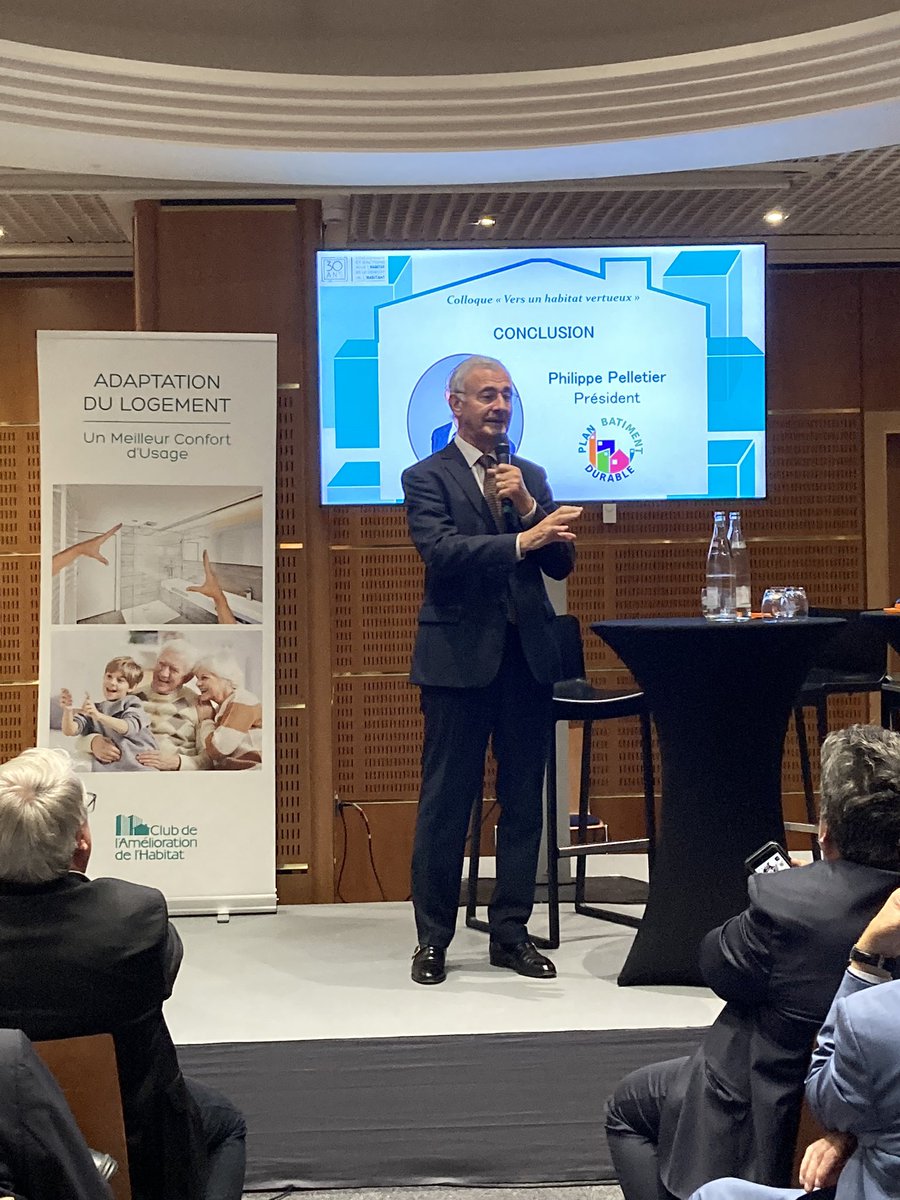 Le Président du <a href="/PlanBatiment/">Plan Bâtiment Durable</a> <a href="/pelletier_ph/">Philippe Pelletier</a> nous fait l’honneur de clôturer ce colloque ! 

« Il faut partir des besoins des gens qu’on loge car sinon il n’y aura pas d’habitat adapté aux besoins, nous devons développer une stratégie de la demande ! »

#Colloque30ansCAH <a href="/Batimat/">BATIMAT</a>