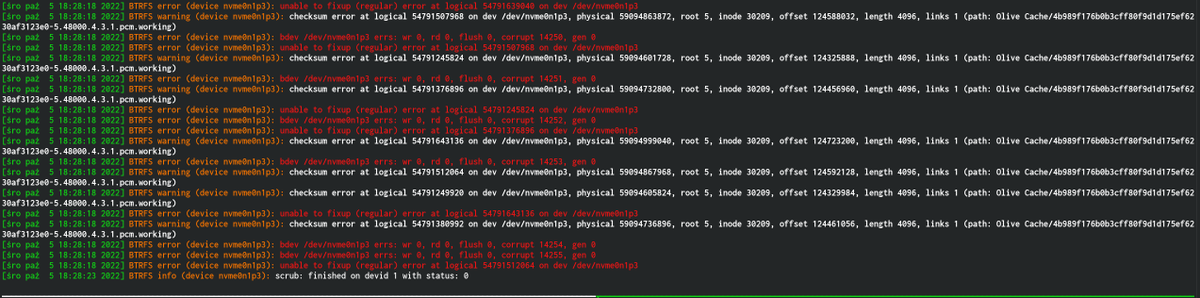 unfa's tweet image. I got an NVMe M.2 SSD very recently and it's now I have thousands of uncorrectible Btrfs errors on that drive...

#WhyMeAgain