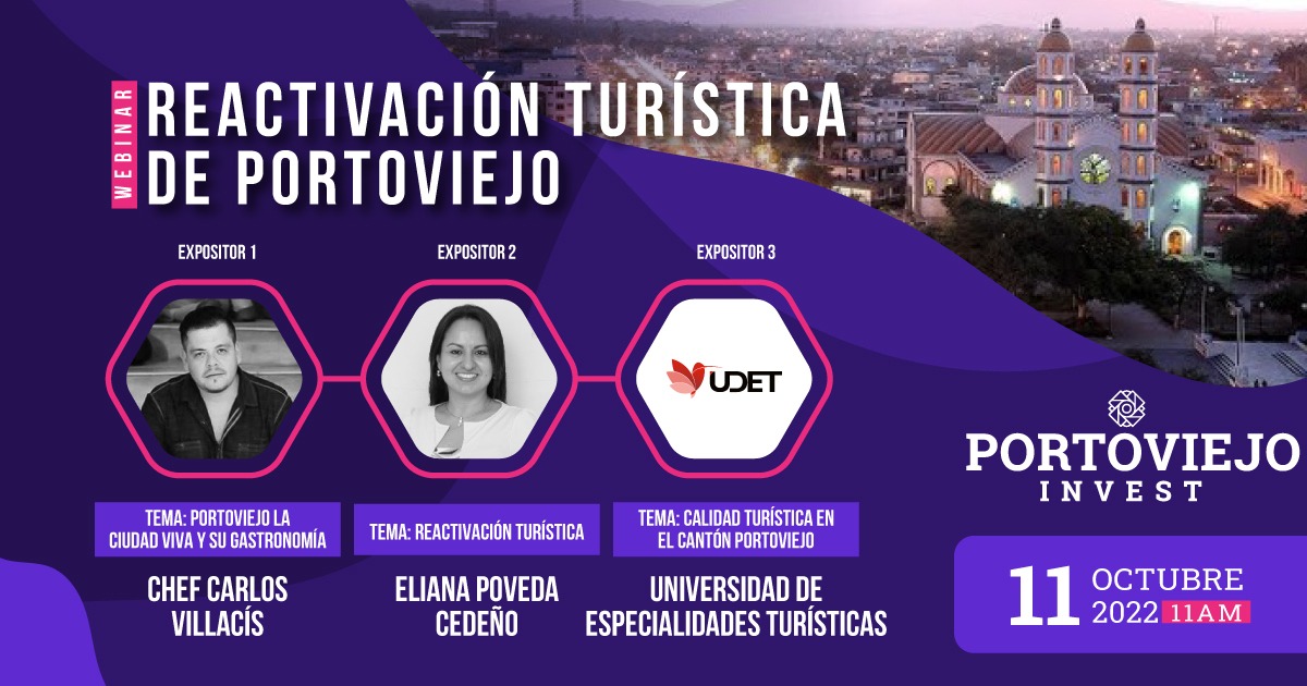 El Gad de Portoviejo le invita a ser parte del webinar "Reactivación de turística de Portoviejo".

Un encuentro donde podrá conocer, de la mano de expertos, todas las oportunidades de inversión. 

📅11 de octubre
⏰11h00 am 

Regístrate ahora 👉 bit.ly/3RECR3V