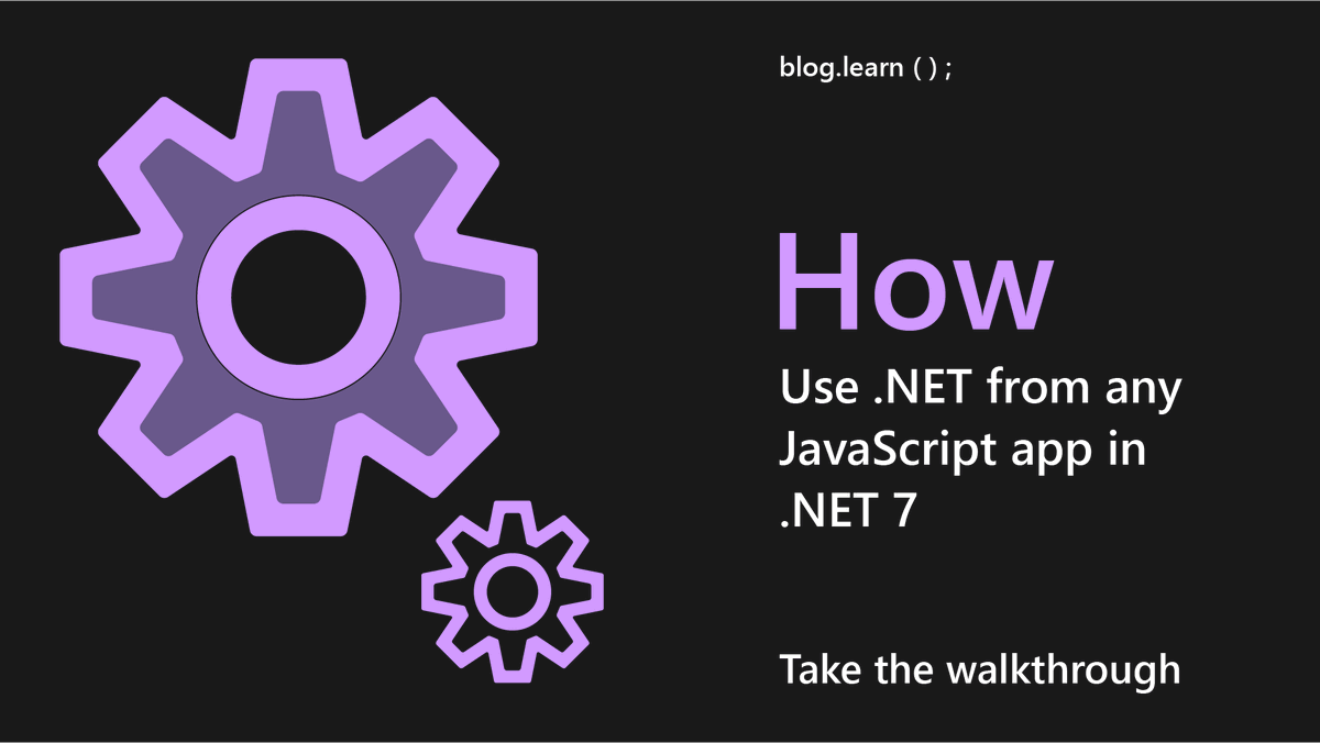 dotnet's tweet photo. So, yeah... You can use .NET from any #JavaScript app in #dotNET7.

In this post, we walk through the functionality in the new JavaScript interop support in .NET 7 and use it to build a sample app.

Follow along: https://t.co/rotOnHiczK https://t.co/4XtqfuiJmu