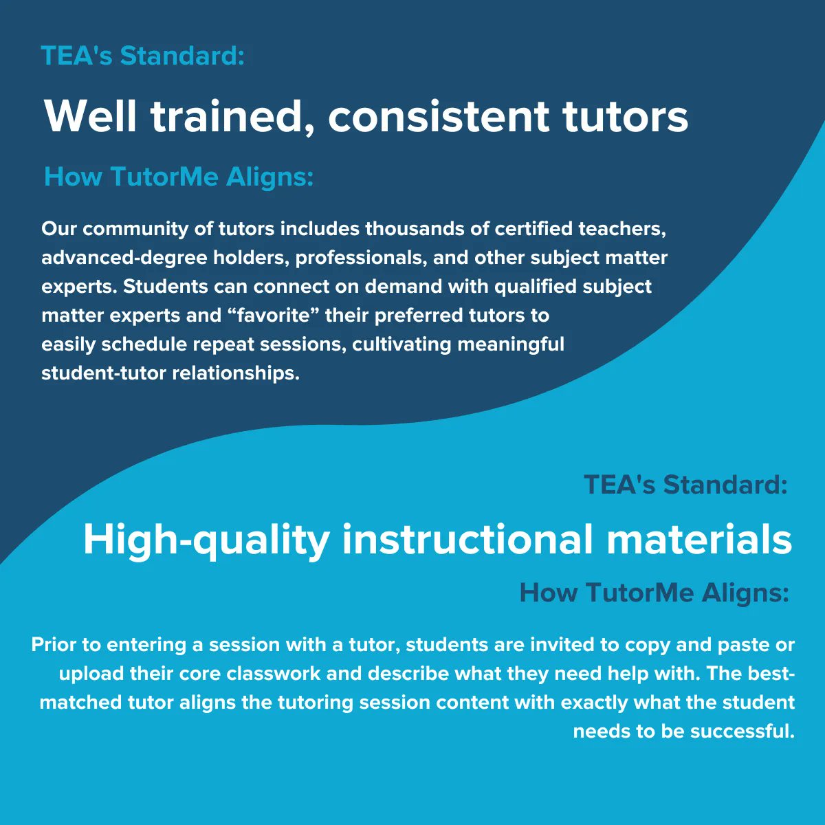 tutorme's tweet photo. TutorMe is TEA-approved. What does that mean? It means we're here for you, Texas educators! If you're looking for an on-demand partner to support your implementation of high-impact tutoring, we're ready for you! Contact us today to get started: https://t.co/SF43yp7N7d. https://t.co/tjhdLIM6ES