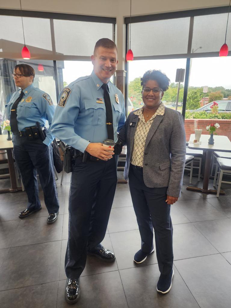 Awesome visit with Prince William's finest at our Coffee with a Cop event.  They continue to make strides in building community trust and partnership.  They deserve our support.  Better pay and benefits is well overdue. <a href="/PWCPolice/">Prince William County Police Department</a> <a href="/pwcgov/">Prince William County</a> <a href="/Kim_for_PWC/">Kim Short</a>