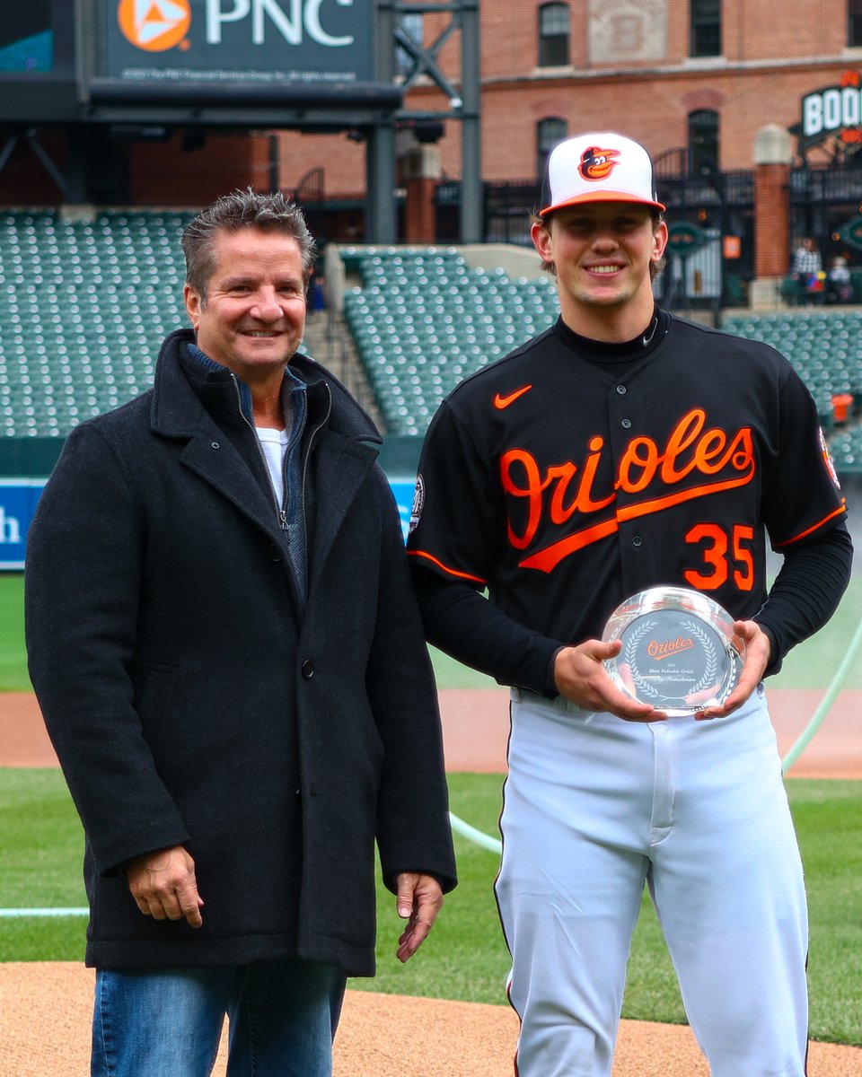 Orioles's tweet photo. Before today's game, we celebrated Adley Rutschman who was named the 2022 Most Valuable Oriole by local media 👏 https://t.co/TTMg8ibTRW