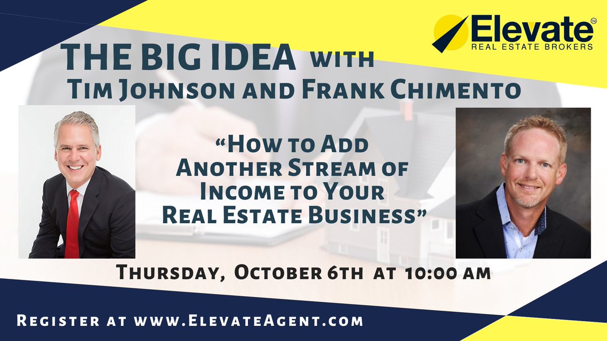 timelevate's tweet photo. Can't wait for The Big Idea webinar tomorrow at 10am with my special guest, Frank Chimento. 

Topic is “How to Add Another Stream of Income to Your Real Estate Business”

Head on to https://t.co/4fWOvADMVL to register. Think Big -- Serve Big!! https://t.co/hz5uvXJSwj