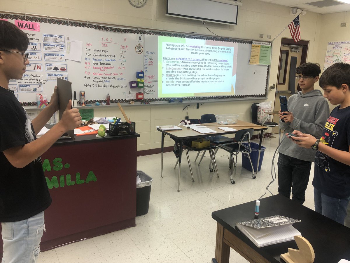 Escamilla_Sci's tweet photo. Loved seeing my students engaged in learning about Distance-Time Graphs and Speed. One day using the Labquests and Motion Sensors and another Measuring and Calculating Speed using toy cars and analyzing graphs!! #NISDMSScience #JordanMSignited @JordanNISD https://t.co/orlymDlism