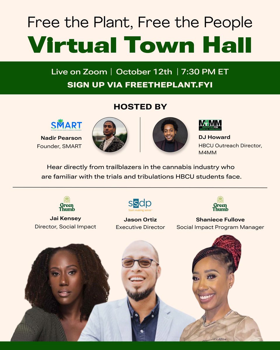 Let's Free the Plant! 🪴 Are you interested in learning more about #cannabispolicy reform? 

Our #FreeThePlantFYI Virtual Town Hall with SSDP + <a href="/GTIGrows/">Green Thumb Industries (GTI)</a> is happening next week. 

Sign up via freetheplant.fyi and we will send out a zoom link on Monday!