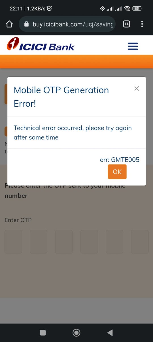 Pankescence's tweet photo. @ICICIBank @ICICIBank_Care
Can't create a new savings/salary account due to this. Been trying for the last 2 months. Tried on laptop browser as well as mobile browser. https://t.co/a30qccOZoq