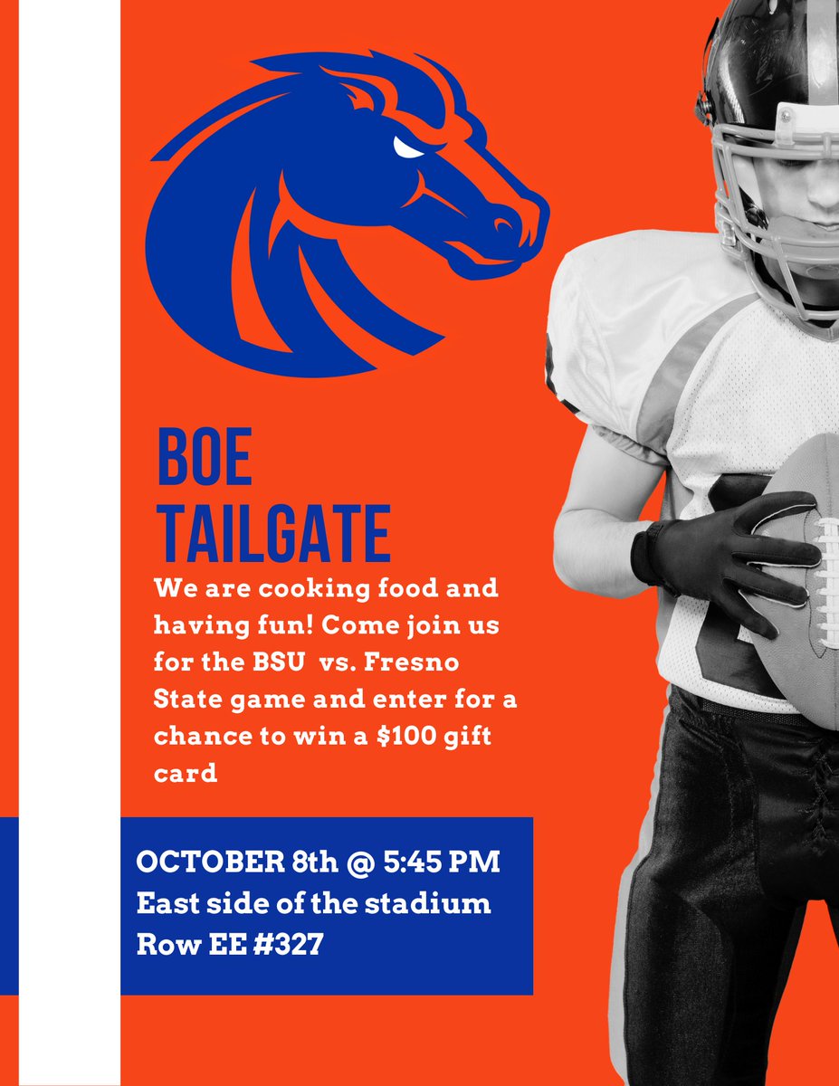 BoiseXerox's tweet photo. We will be tailgating for the BSU - Fresno State game on Saturday the 8th starting at 5:45pm. Kickoff is at 7:45pm. We will have food, drinks, music, and a 70" TV to watch the game on. Come join us and enter into a drawing for a $100 gift card!
#boise #boisestatefootball #idaho https://t.co/9CuIWZDp6E