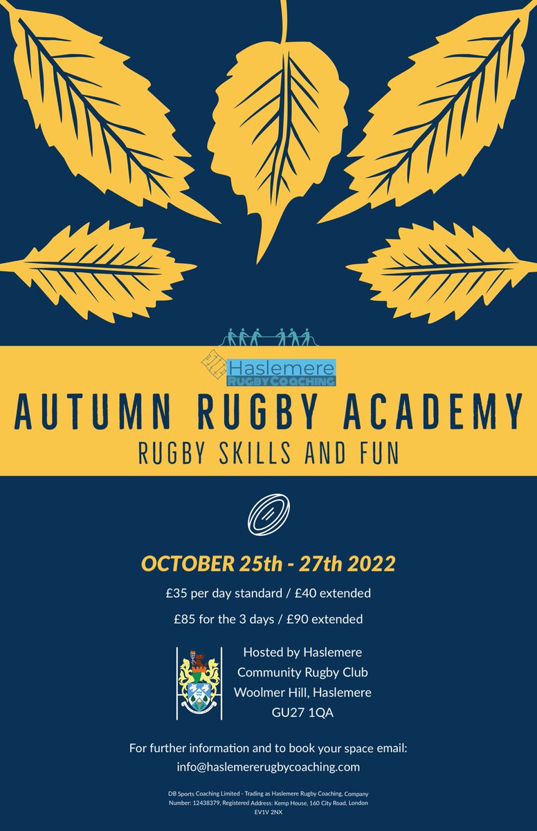 Half term is around the corner and that only means one thing … the latest instalment of our fantastic Rugby camp kindly hosted by <a href="/HaslemereRFC/">Haslemere Community Rugby Club</a> 

Book now to avoid disappointment!
Info@haslemererugbycoaching.com
