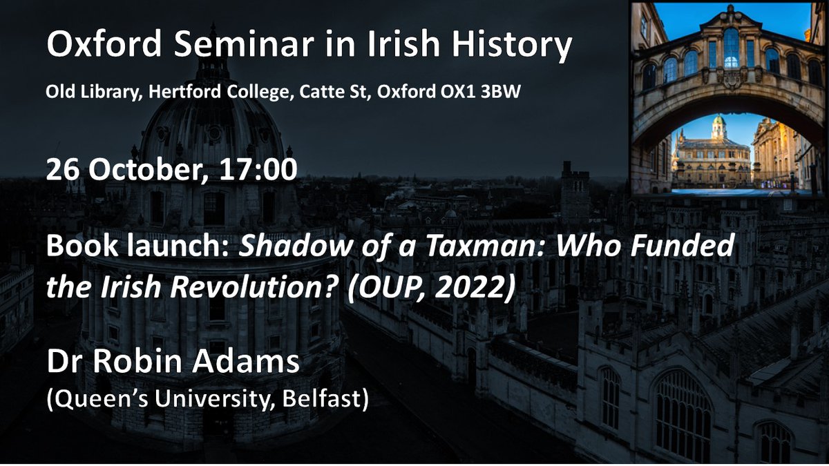 OXFORD IRISH SEMINAR (@oxfordirishsem) on Twitter photo Join us later this term to celebrate the launch of a new book by Dr Robin Adams <a href="/QUCEHBelfast/">QUB Economic History</a>, <a href="/OUPHistory/">OUP History</a>, <a href="/LeverhulmeTrust/">The Leverhulme Trust</a>, @IrishStudiesQUB. Please, email maura.valenti@trinity.ox.ac.uk to register. Join us later this term to celebrate the launch of a new book by Dr Robin Adams <a href="/QUCEHBelfast/">QUB Economic History</a>, <a href="/OUPHistory/">OUP History</a>, <a href="/LeverhulmeTrust/">The Leverhulme Trust</a>, @IrishStudiesQUB. Please, email maura.valenti@trinity.ox.ac.uk to register.
