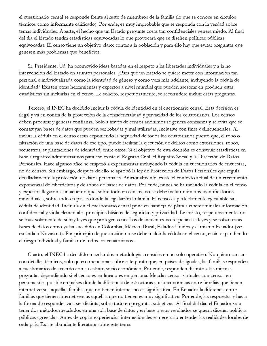 ecuainm_oficial's tweet photo. ‼️#URGENTE
@byronvillacis, Exdirector de @Ecuadorencifras, envió una carta al Presidente @LassoGuillermo para informar de cuatro problemas graves que tiene el Censo de Población y Vivienda, que empezó el 1 de octubre. Por otro lado, alerta de ataques personales en su contra. https://t.co/2ygtEkaAmo