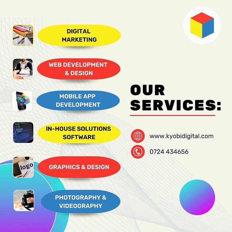 What we do…💛

We hope to be part of your business journey, don’t hesitate to contact us.

☎️ 0724 434656

#digitalmarketingcompany #customerexperience #graphicsdesigning #socialmediamarketingagency #AppDev #CustomerServiceWeek2022 #solutions #ikokazike #kyobidigital