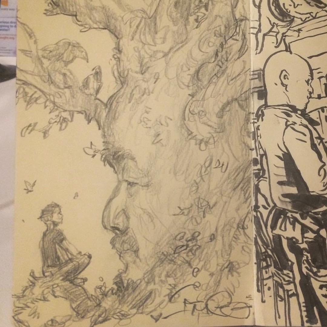 8/ An entire room of over 30 artists all crowded around to watch Iain McCaig and Kim Jung Gi both drawing side by side, both of them with the biggest smile. It was a truly memorable moment!