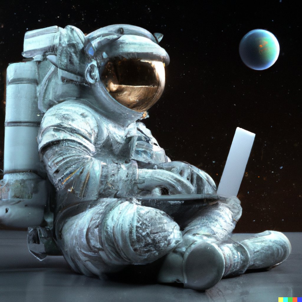 A futuristic 3D render of an astronaut coding on a laptop #NewProfilePic #dalle #Cosmos